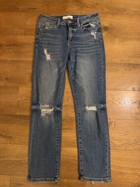 VERVET Classic Straight Leg Distressed Women's Jeans - Blue